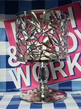 BBW Silver Vine Leaf Pedestal Large 3 Wick Candle Holder Home Fragrance Decor